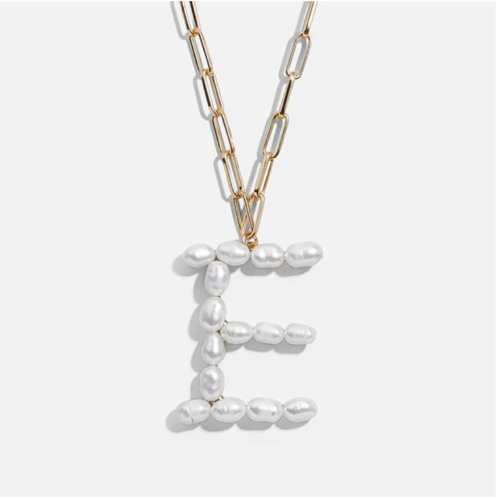 Pearl Letter "E" Initial Paperclip Name Necklace